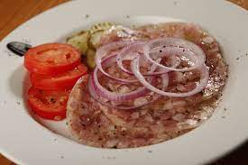 Bavarian Suelze Head Cheese Served With Vinegar Onions Cheese Serving Yummy Appetizers Head Cheese