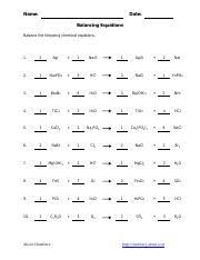 The printable worksheets are provided with separate answer keys. Ws 4 Name Date Balancing Equations Balance The Following Chemical Equations 1 Agi Na2s Ag2s Nai 2 Na3po4 Hcl Nacl H3po4 3 Ba3n2 H2o Ba Oh 2 Nh3 4 Course Hero