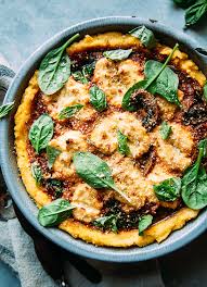 Spinach Mushroom Polenta Pie With Almond Ricotta Rezeptideen Rezepte Gesund Lebensmittel Essen