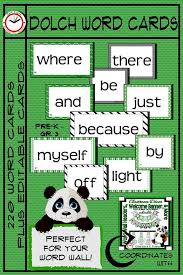 Educational Classroom Decor Dolch Word Cards Pk 3 Green And Black Panda Edition Is The Perfect Accompaniment To Green P Dolch Words Word Wall Cards Word Cards