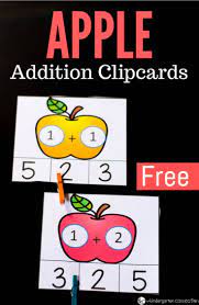Apple Addition Up To 5 Math Clip Cards Math Centers Kindergarten Math Clip Cards Math For Kids