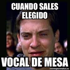 Los vocales de mesa podrán desplazarse libremente para llegar a los locales de votación en que deban ejercer su función, los días. Meme Crying Peter Parker Cuando Sales Elegido Vocal De Mesa 31984032