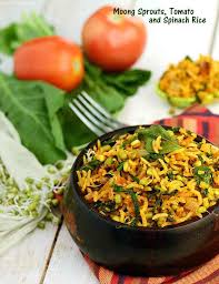 Moong Sprouts Tomato And Spinach Rice In 2020 Spinach Rice Rice Recipes Spinach