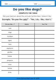 Animals Do You Like Dogs Esl Worksheet For Beginners In 2020 Esl Worksheets For Beginners Worksheets English Language Learners