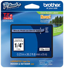 brother tze 111 1 4 in black on clear p touch tape