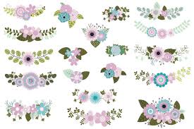 Flowers clipart black and white. Mint Violet Green Flowers Clipart Wedding Floral Clipart Bouquet Blossom By Pravokrugulnik Thehungryjpeg Com