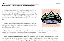 C.burning coal tends to harm the environment more than using solar panels. Resources Renewable Or Nonrenewable Reading Comprehension Worksheet Edhelper