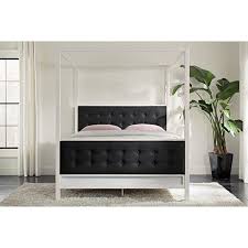 Queen size modern platform bed bedroom metal frame headboard led light 16 colors. Soho Modern Canopy Bed White Metal With Black Linen Queen From Walmart Accuweather Shop