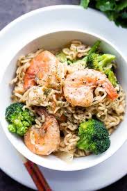 Garlic Shrimp Ramen Turn Those Instant Ramen Noodles Into A Delicious 30 Minute Dinner By Adding Fl Broccoli Recipes Shrimp Ramen Shrimp Ramen Noodle Recipes