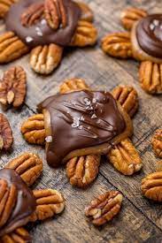 Easy Dark Chocolate Salted Caramel Pecan Turtles Recipe Pecan Recipes Desserts Caramel Pecan
