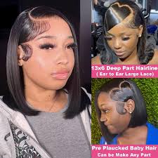 Amazon.com : GIRLOFDREAMS 13x6 Bob Lace Front Wig Human Hair Straight  Transparent Lace Frontal Wigs Pre Plucked with Baby Hair Brazilian Remy 180  ...