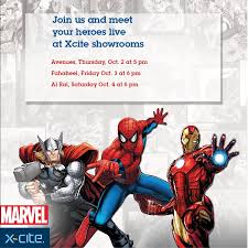 تفضل بزيارتنا وقابل أبطالك المفضلين في معارض X Cite Join Us And Meet Your Heroes Live At X Cite Showrooms Xcite Xcitealghanim Ku X Cite Hero Marvel X