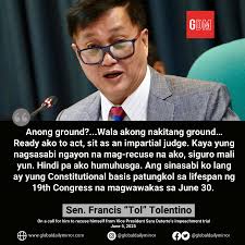 Tol won't recuse himself from VP Sara trial: anong ground? By Ronald  Siongco/GDM Senate Majority Floor Leader Francis “Tol” Tolentino