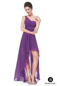 Purple One Shoulder Rhinestones Chiffon Hi Low Party Dress High Low Party Dresses Chiffon Party Dress Cocktail Evening Dresses