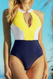 Cupshe Womens Cupshe Yellow White And Navy Cutout One Piece Swimsuit Adorewe Com One Piece One Piece Swimsuit Colorblock Swimsuit