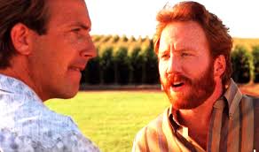 Field of Dreams house staircase with Amy Madigan & Kevin Costner (1988) and  my wife and I in the same spot