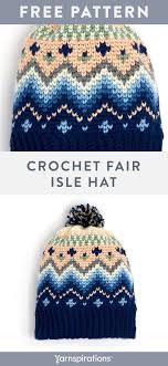 Free Crochet Fair Isle Hat Pattern Using Caron Simply Soft Yarn Designed In Cool Winter Tones And Featuring Tim Crochet Crochet Hats Fair Isle Crochet Pattern