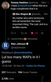 Rian Johnson destroys Ben Shapiro with facts and logic : rStarWarsCantina