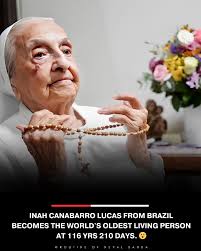 Inah Canabarro Lucas from Brazil becomes the World's oldest living person  at 116 Yrs 210 days. 😮 Pic. Guinness World Records
