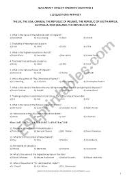 Also, see if you ca. I Quiz With 110 Questions With Key About English Speaking Countries Esl Worksheet By Federica1492