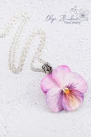 Pink Pansy Pendant Realistic Flower Jewelry Floral Jewelry Etsy Floral Jewellery Flower Jewellery Floral