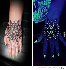 Mandala Flower Daylight And Uv Light Tattoo On Hand For Girls Black Light Tattoo Dark Tattoo Uv Tattoo