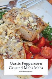 This Garlic Peppercorn Crusted Mahi Mahi Recipe Is Serve With A Sherry Blue Cheese Cream Sauce Give It A Mahi Mahi Recipes Fish Recipes Healthy Seafood Recipes