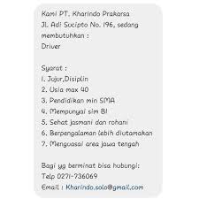 Видео loker driver b1 pt. Lowongan Kerja 2020 Di Solo Archives Page 164 Of 172 Info Loker Solo
