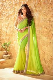 If we are talking about yellow lehengas there is no chance that we will miss out yellow floral lehengas. Georgette Designer Saree In Lemon Green Colour