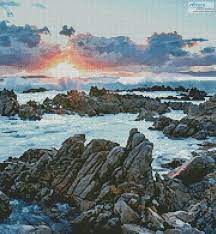 Free cross stitch chart : Artecy Cross Stitch Sunset Over Rocks At Gansbaai Cross Stitch Pattern To Print Online
