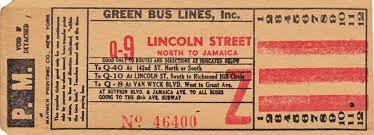 Bus Transfer From Green Bus Lines Queens Borough New York City 1950s 1960s Bus Line Bus Lines