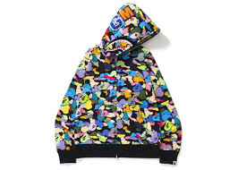 Bape Multi Camo Shark Full Zip Hoodie Black Bape Hoodie Bape Shark Hoodie Bape Outfits