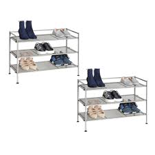 It fits under most hanging clothes and is perfect in your this multipurpose 3 tier shoe rack is a perfect addition to your home decor need, have it on your desk to manage your space, or put it in the kitchen. Seville Classics Satin Pewter 3 Tier Iron Mesh Stackable Shoe Rack 2 Pack Overstock 11903874