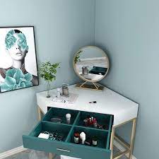 Corner Modern Makeup Vanity Set Dressing Table With Mirror Stool White Dressing Room Decor Makeup Vanity With Drawers Dressing Room Design