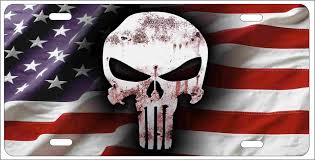 The Punisher On American Flag Personalized Novelty License Plate Custom Made Punisher Skull On Fire Background Front Vanity Decorative Plate We hope you enjoy our growing collection of hd images to use as a background or home screen for your. the punisher on american flag background personalized novelty license plate