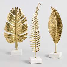 Gold Leaf On Marble Stand Decor Set Of 3 Decorative Accessories Decor Home Decor Accessories