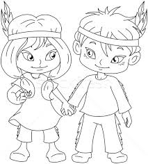 Family coloring pages, people and jobs coloring pages. Indian Boy And Girl Holding Hands For Thanksgiving Coloring Page Vector Illustration C Lironpeer 5328469 Stockfresh
