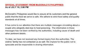 Food poisoning videos and latest news articles; Read Mcdonald S Statement On That Alleged Food Poisoning Incident Coconuts Manila