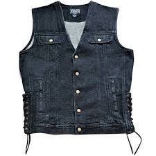 Unisex Black Denim Motorcycle Vest Motorcycle Jacket Adjustable Laced Sides Ckb Vest Black Denim Vest Denim Vest Black Denim