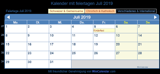 Kantons anerkannter feiertag / in parte festivo o giornata festiva limitata ad alcune regioni del cantone in questione. Juli 2019 Kalender Mit Feiertage Schweiz