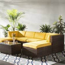 Wade Logan Baril 7 Piece Rattan Sectional Seating Group With Cushions Wayfair In 2020 Seating Groups Outdoor Furniture Sale Turquoise Cushions
