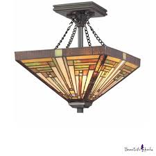 Craftsman Style 14 17 Wide Tiffany Pendant Light With Inverted Mission Lamp Shade Beautifulhalo Com