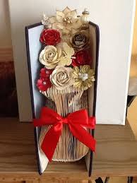 Christmas Vase Vase Bookfold Red And Gold Christmas Gift Christmas Decor Book Crafts Book Folding Patterns Christmas Vases
