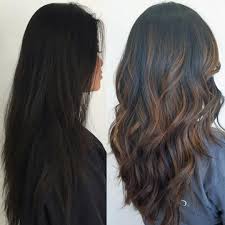 Brown balayage for black hair if you have long black hair, think about adding some highlights to give it lots of texture and emphasize your beautiful layered mane. Before Amp After Subtle Brown Balayage Highlights On Black Hair Light Hair Color Hair Color For Black Hair Black Hair With Highlights