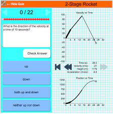 This Interactive Simulates The Motion Of A Two Stage Rocket And Displays The Position Time And Velocity Time Graph In Physics Interactive Charts Basic Physics