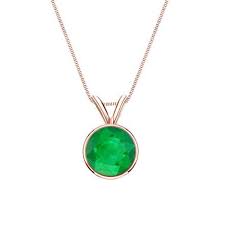 Emerald marquise cut and diamond heart pendant 10kt solid yellow gold. Certified 14k Rose Gold Bezel Round Green Emerald Gemstone Solitaire Pendant 0 40 Ct Tw Green Aaa Diamondstuds Com
