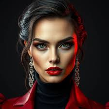 Emotional Red Portrait of Woman with Surreal Hair