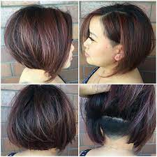 Here S The After Created A Blunt Asymmetrical Hidden Undercut Too Thanks Sana Dark Burgundy Hair Short Hair Styles Burgundy Highlights