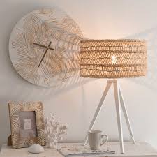 Lampe En Metal Blanc Et Abat Jour Tresse Maisons Du Monde Boho Table Lamps Boho Lamp Bohemian Bedroom Decor