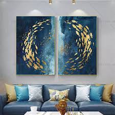 Yes, even a little of it goes a long way to add glamour and shine to your living space. 100 Hand Painted Blue Gold Leaf Modern Abstract Oil Painting Handmade Fishes Paintings Home Decor For Living Room As Best Gift Art Pictures Picture For Living Roomwall Art Picture Aliexpress